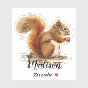 Waterverf Schattigee Rode Eekhoorn Dier Aangepaste Sticker