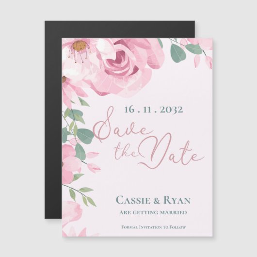 Waterverf Schattigee Roze Bloemen Huwelijk Save th (Voorkant / Achterkant)