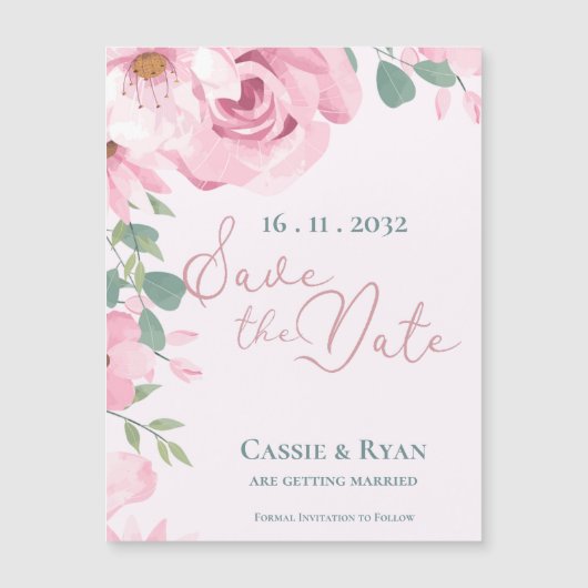 Waterverf Schattigee Roze Bloemen Huwelijk Save th (Voorkant)