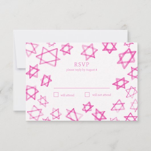 Waterverf Schattigee Roze Ster van David Bar Bat M RSVP Kaartje (Voorkant)