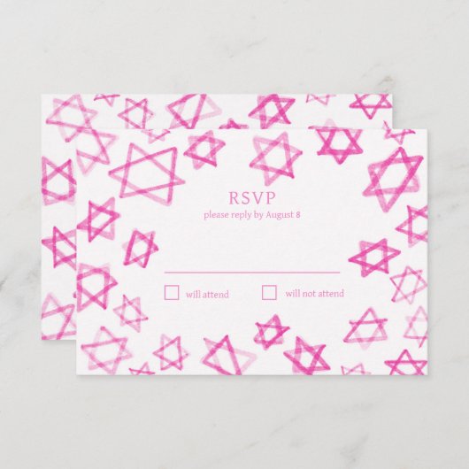 Waterverf Schattigee Roze Ster van David Bar Bat M RSVP Kaartje (Voorkant / Achterkant)