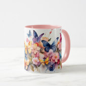 Waterverf Schattigee roze vlinder bloem Mok (Voorkant rechts)