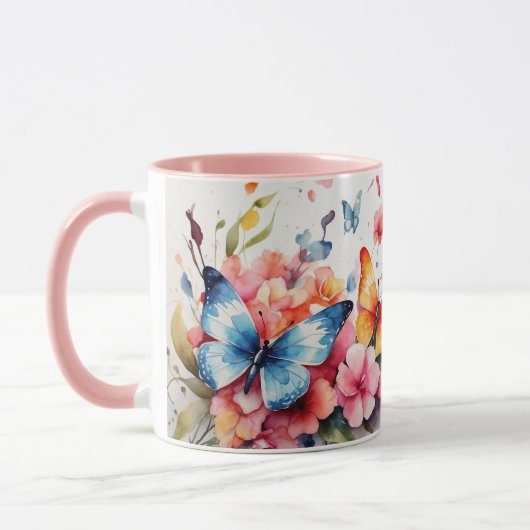 Waterverf Schattigee roze vlinder bloem Mok (Links)