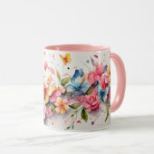 Waterverf Schattigee roze vlinder bloem Mok (Voorkant rechts)