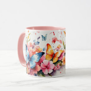 Waterverf Schattigee roze vlinder bloem Mok
