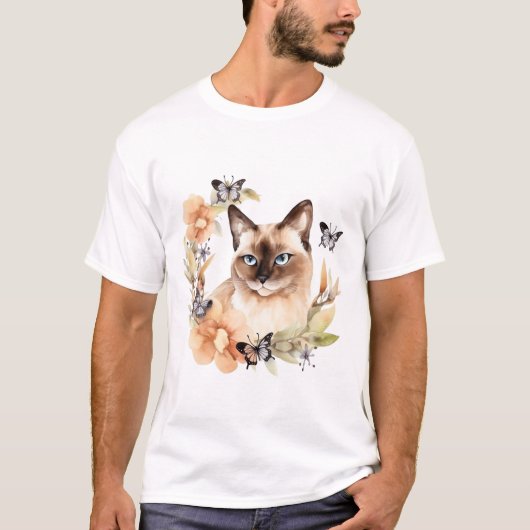 Waterverf Schattigee Siamese kat T-shirt (Voorkant)