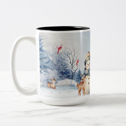 Waterverf Schattigee Sneeuwmannen Tweekleurige Koffiemok (Links)