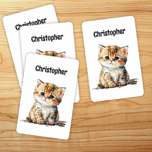 Waterverf Schattigee Tabby Cat Speelkaarten