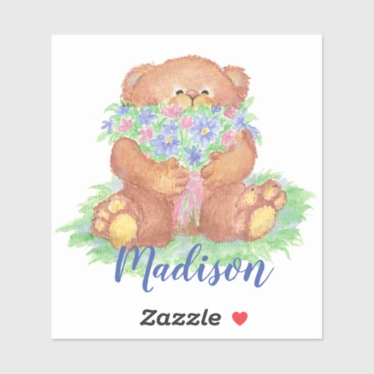 Waterverf Schattigee Teddy Bear Flowers kunst Cust Sticker (Vel)