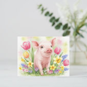 Waterverf Schattigee Varkensbloemen Jonge Dieren B Briefkaart (Staand voorkant)