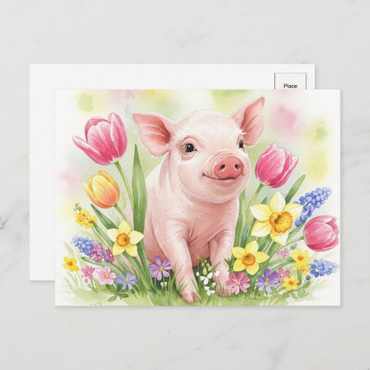 Waterverf Schattigee Varkensbloemen Jonge Dieren B Briefkaart (Voorkant / Achterkant)