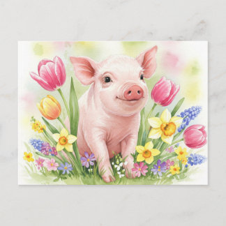 Waterverf Schattigee Varkensbloemen Jonge Dieren B Briefkaart