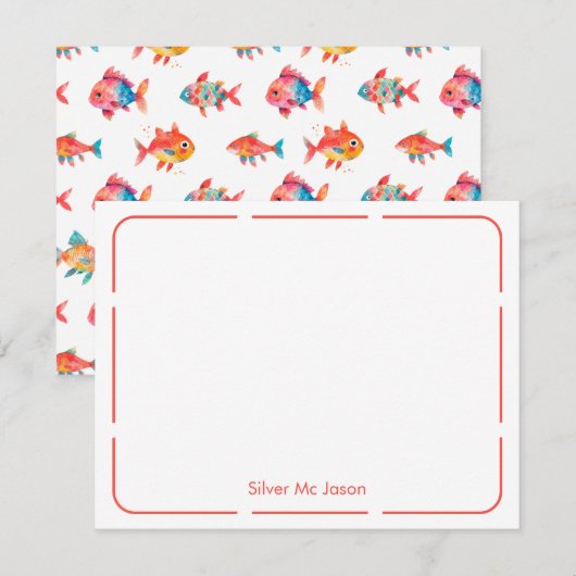Waterverf Schattigee vis Personaliseer briefpapier Notitiekaartje (Voorkant / Achterkant)