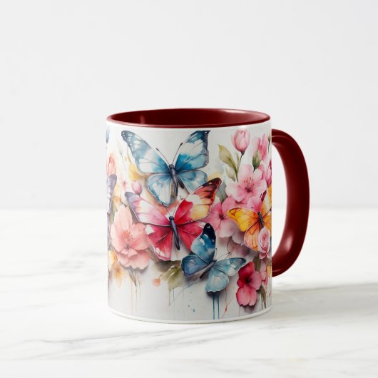 Waterverf Schattigee Vlinder en Bloemen Mok (Voorkant rechts)