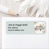 Waterverf Schattigee Vogel Familie Dierlijke Kunst Etiket (Insitu)