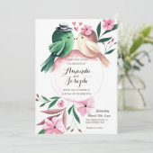 Waterverf Schattigee vogels Bloemen bruiloft uitno Kaart (Staand voorkant)