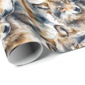 Waterverf Schattigee Wolven Dier Wildlife Natuur Cadeaupapier (Rol Hoek)
