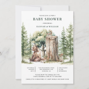 Waterverf Schattigee Woodland Beer Forest Baby sho Kaart