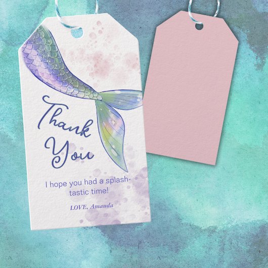 Waterverf Schattigee zeemeermin staart Dank u Cadeaulabel