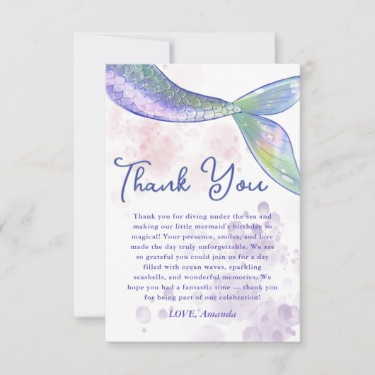 Waterverf Schattigee Zeemeermin Staart Dank u Kaar Bedankkaart (Voorkant)