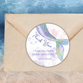 Waterverf Schattigee zeemeermin staart Dank u Stic Ronde Sticker