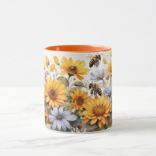 Waterverf Schattigee Zonnebloem Bijen Mok (Midden)