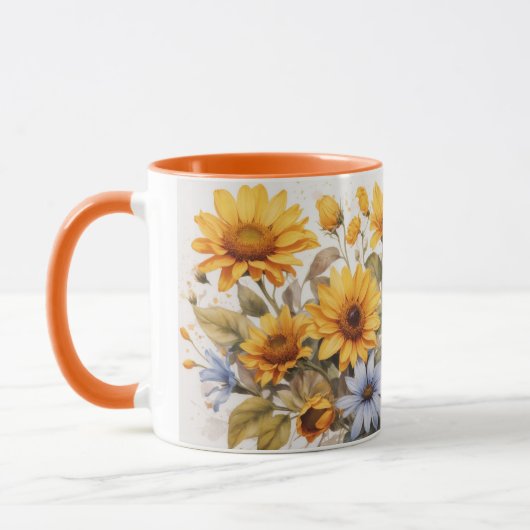 Waterverf Schattigee Zonnebloem Bijen Mok (Links)