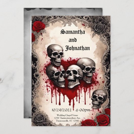 Waterverf schedel en bloedend hart Gothic bruiloft Kaart (Voorkant / Achterkant)