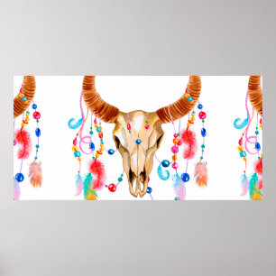 Waterverf schedel, geïsoleerd op wit poster