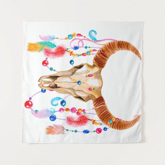 Waterverf schedel, geïsoleerd op wit wandkleed (Voorkant (horizontaal))