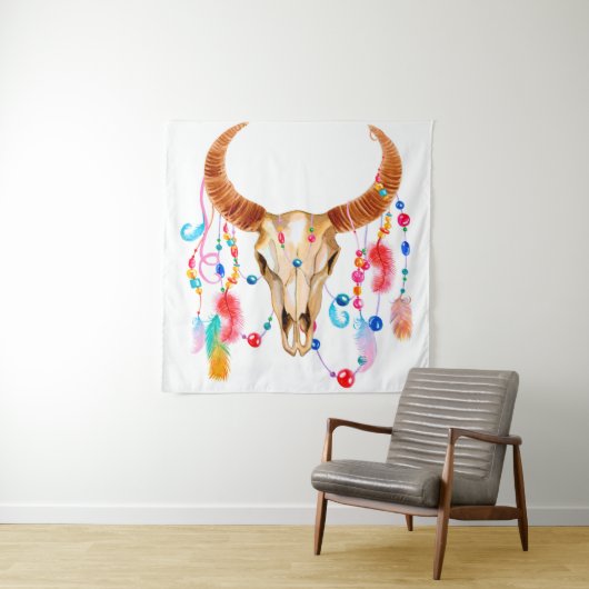 Waterverf schedel, geïsoleerd op wit wandkleed (In situ)