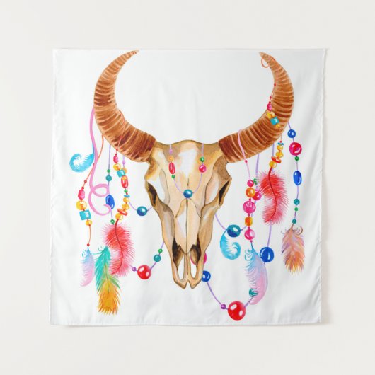 Waterverf schedel, geïsoleerd op wit wandkleed (Voorkant)