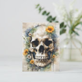 Waterverf schedel met wilde bloemen briefkaart (Staand voorkant)
