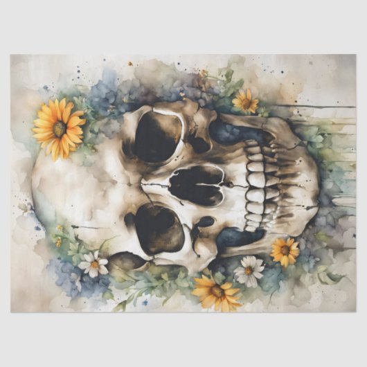 Waterverf Schedel met Wildflowers Decoupage Tissuepapier (Voorkant)