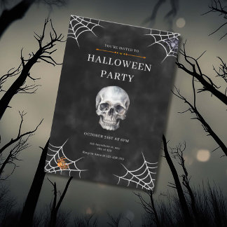 Waterverf Schedel & Spinnenweb Halloween Kaart