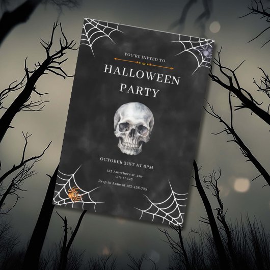 Waterverf Schedel & Spinnenweb Halloween Kaart