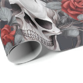 Waterverf Schedels en Rozen Rood Grijs Cadeaupapier (Rol Hoek)