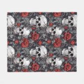 Waterverf Schedels en Rozen Rood Grijs Fleece Deken (Voorkant (Horizontaal))