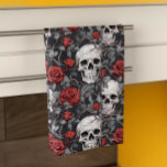 Waterverf Schedels en Rozen Rood Grijs Theedoek<br><div class="desc">Dit ontwerp kan worden gepersonaliseerd door de Edit optie van het Ontwerp te kiezen. Je kunt ook overdragen naar andere objecten. Neem contact met me op via colorflowcreations@gmail.com of gebruik de chatoptie bovenaan de pagina als u dit ontwerp op een ander product wilt plaatsen of hulp nodig hebt bij dit...</div>