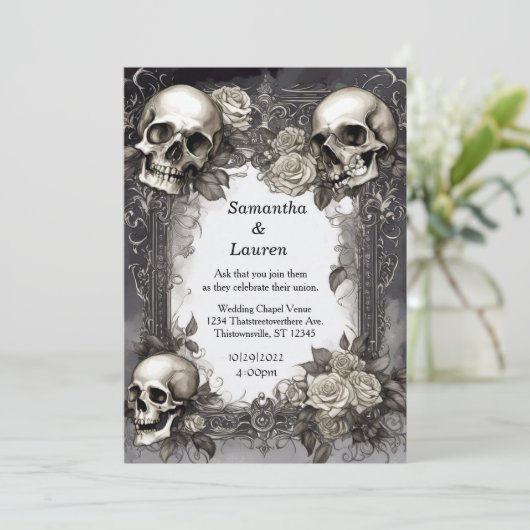 Waterverf schedels ingelijst Gothic bruiloft Kaart (Staand voorkant)