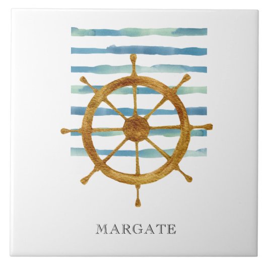 Waterverf SCHEEPSWIEL Kuststrand MARGATE Tegeltje (Voorkant)