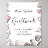Waterverf Schelp Strand Bruiloft Gastboek Bord Poster (Voorkant)
