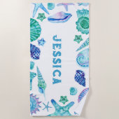 Waterverf schelpen en zeesterren naam zomer strandlaken (Voorkant)