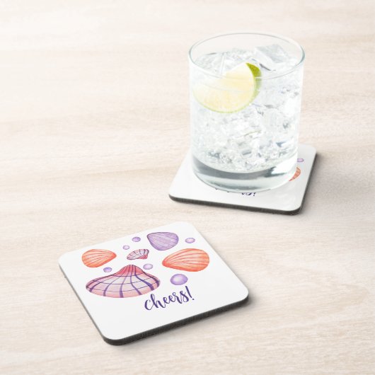 Waterverf Schelpen Harde Plastic Onderzetters (Rechterzijde)