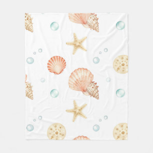 Waterverf Schelpen Parels Kustpatroon Fleece Deken