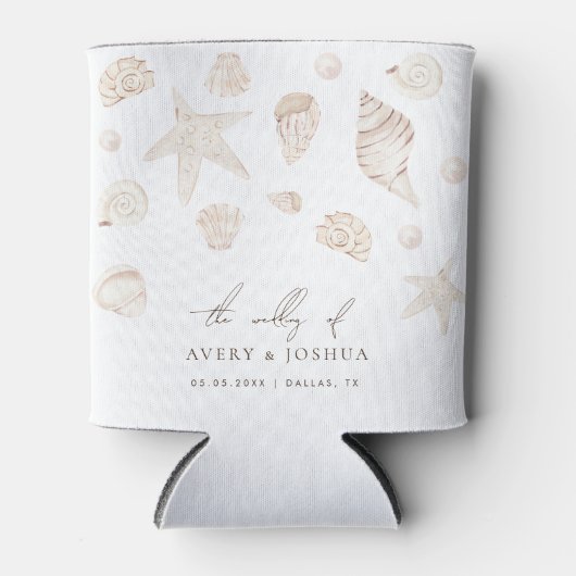 Waterverf Schelpen Parels Nautisch Trouwgunst Blikjeskoeler (Voorkant)