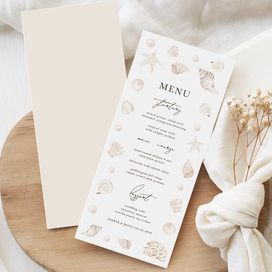 Waterverf Schelpen Parels Strand Nautilus Trouwen Menu