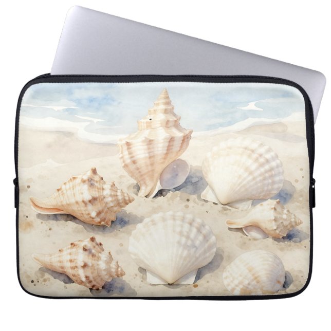 Waterverf Schelpen Strandtafereel Laptop Sleeve (Voorkant)