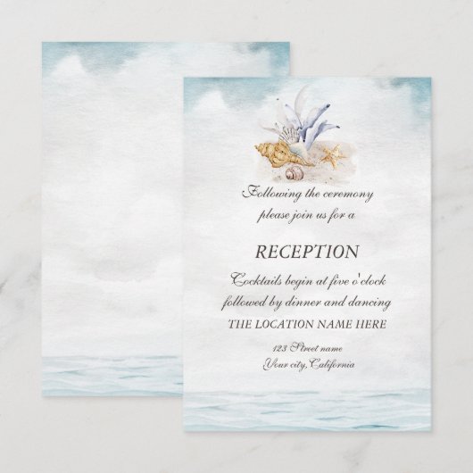 Waterverf Schelpen,Zee Receptie Kaart (Voorkant / Achterkant)