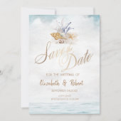 Waterverf Schelpen, Zee Strand Bewaar de Datum Save The Date (Voorkant)